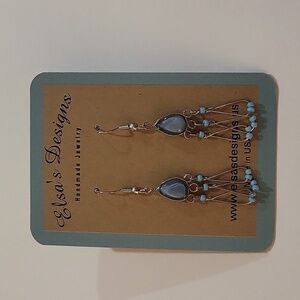 1795- Glass Beads Handmade Women's Earrings Blue Color NWT